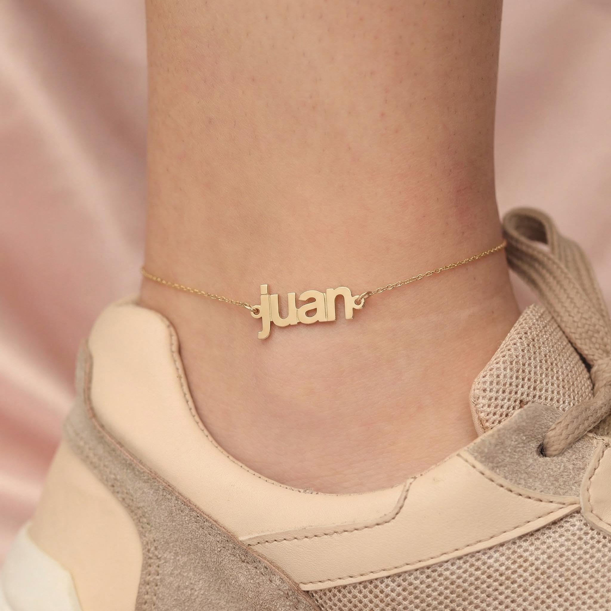 Custom name anklet model — personalized ankle bracelet with name