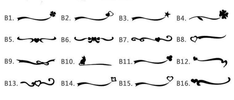 Edge flourish options B1-B16 for custom anklets