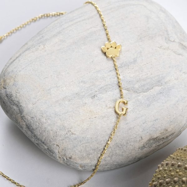 Personalized Paw Initial Anklet - Stylish and Sentimental Pet Lover's Jewelry 18K Gold