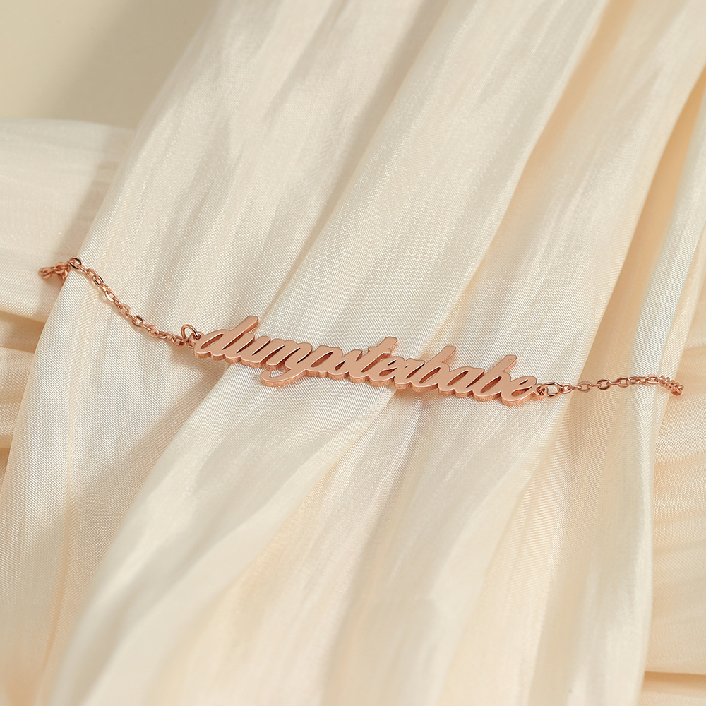 Rose gold custom name anklet — couple ankle bracelet flat lay