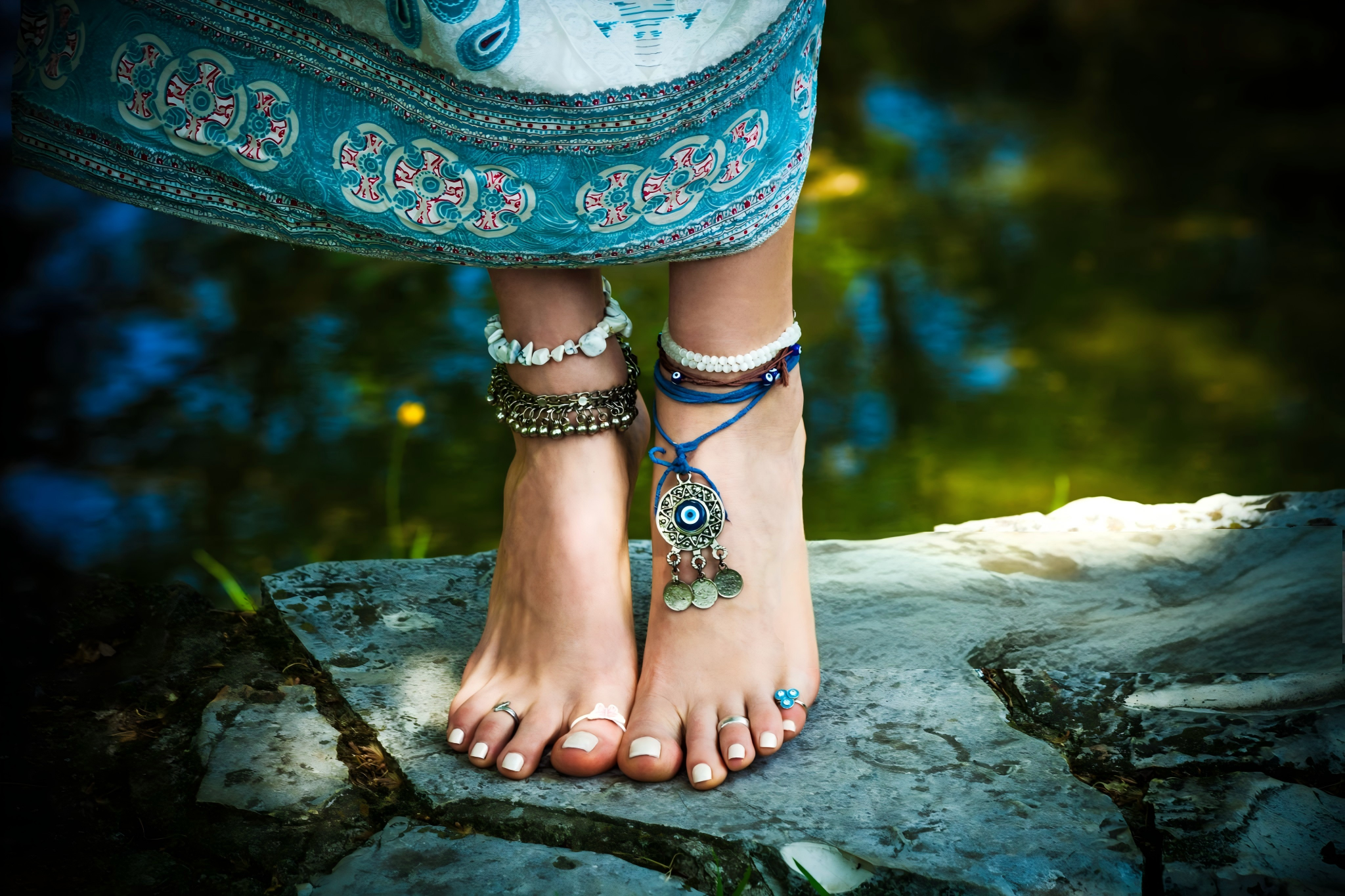 Woman's feet wearing an anklet — how to stack anklets guide