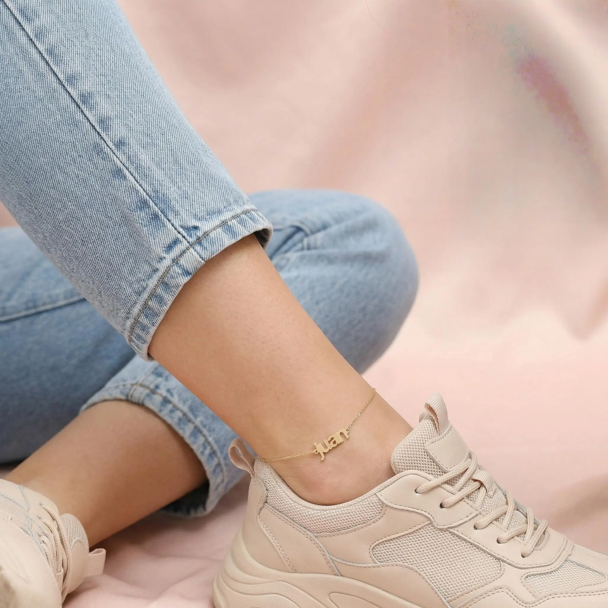 Custom name anklet lifestyle photo