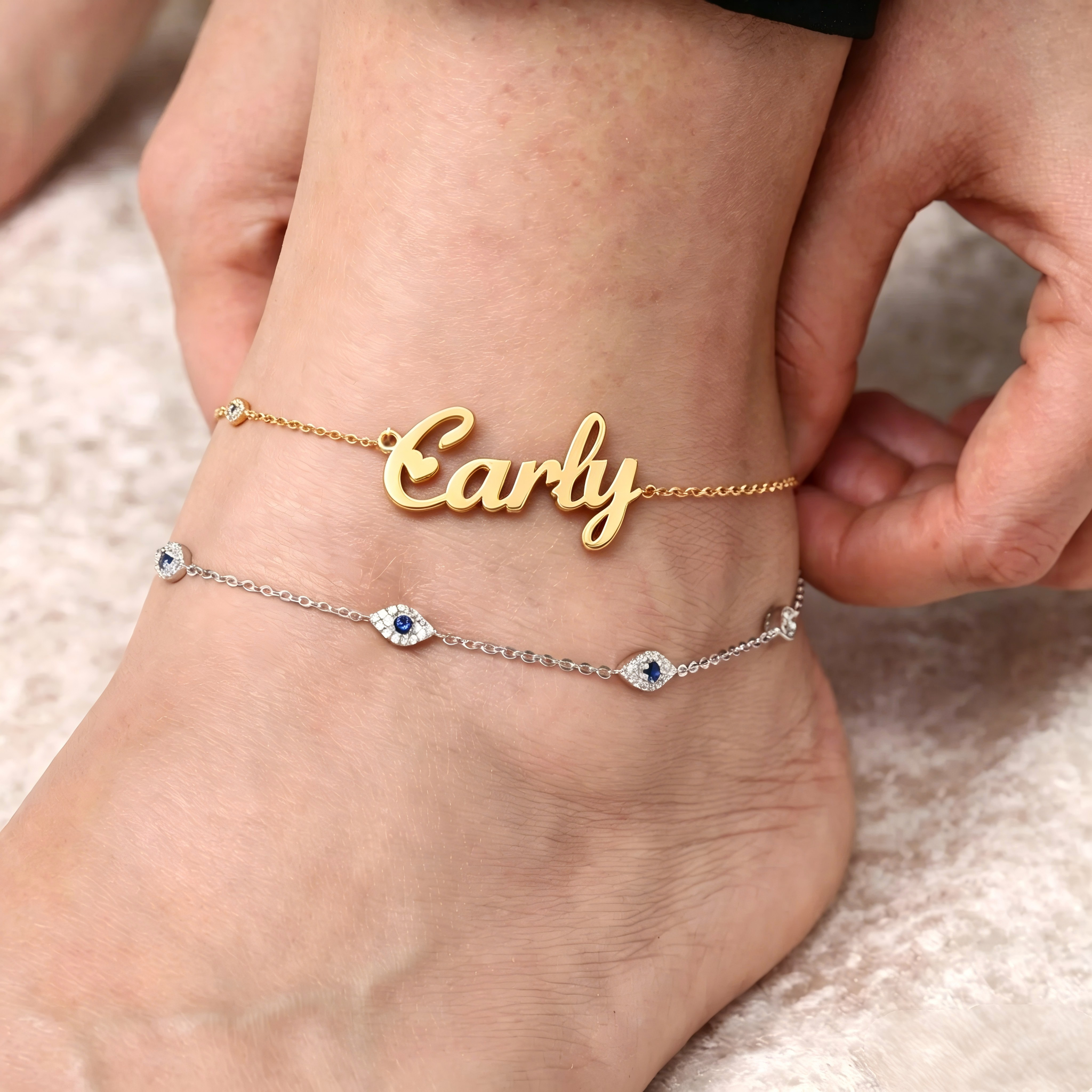 Woman wearing anklet — evil eye anklet meaning and symbolism guide
