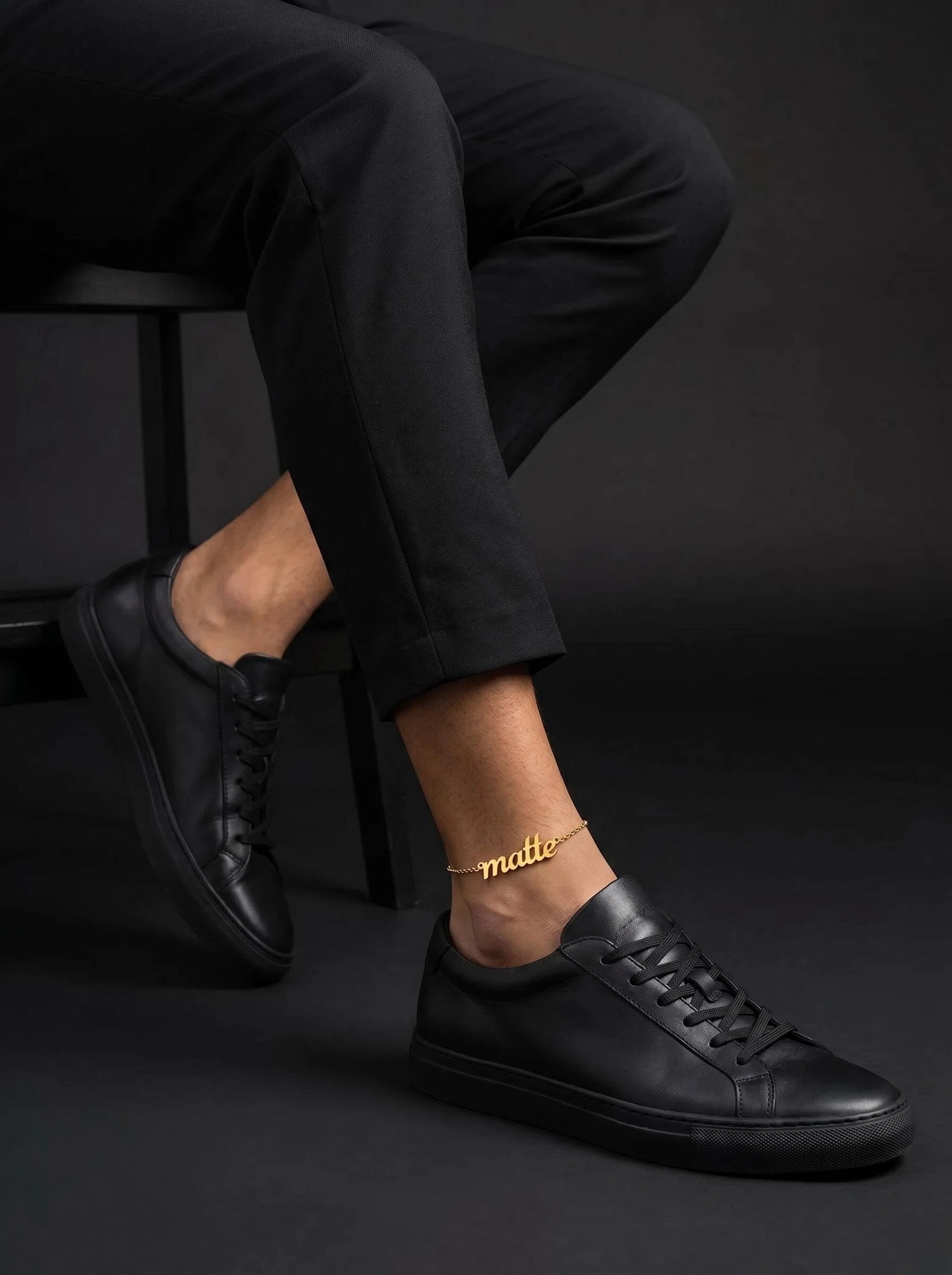 Men's ankle bracelet worn — custom name anklet for men daily wear