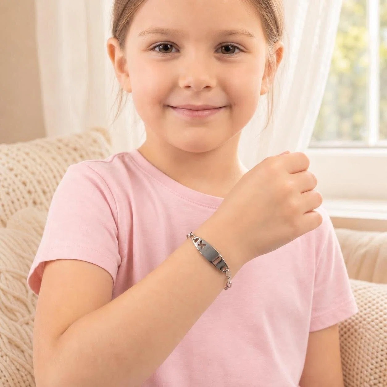 Children's personalized name bracelet — kids bracelet with engraved name worn by child