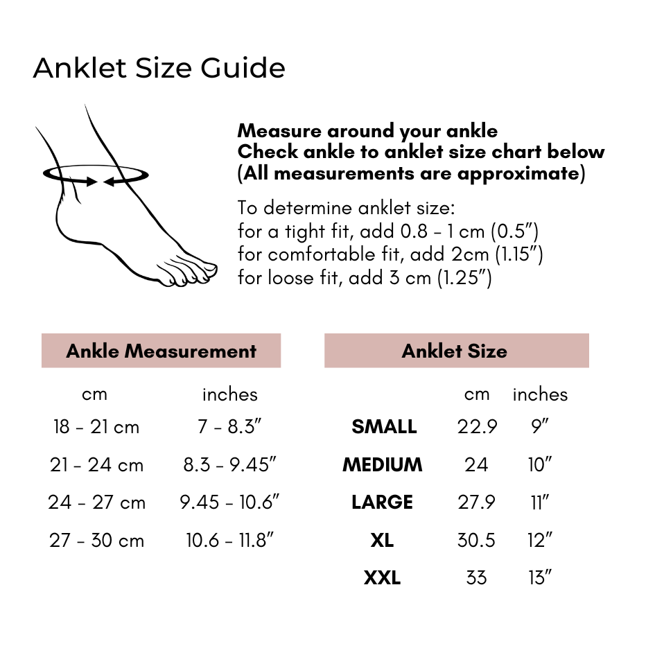Anklet size chart — women's anklet sizing guide illustration